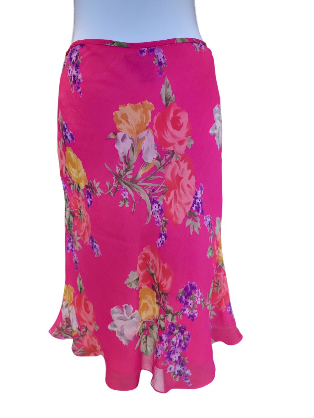 90s Y2k Lauren Ralph Lauren Pink Floral Silk Skirt - Picture 4 of 8
